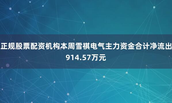 正规股票配资机构本周雪祺电气主力资金合计净流出914.57万元